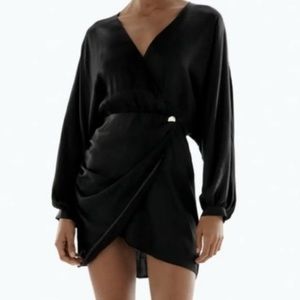 Zara satin effect wrap dress, size Lg. with gold button details